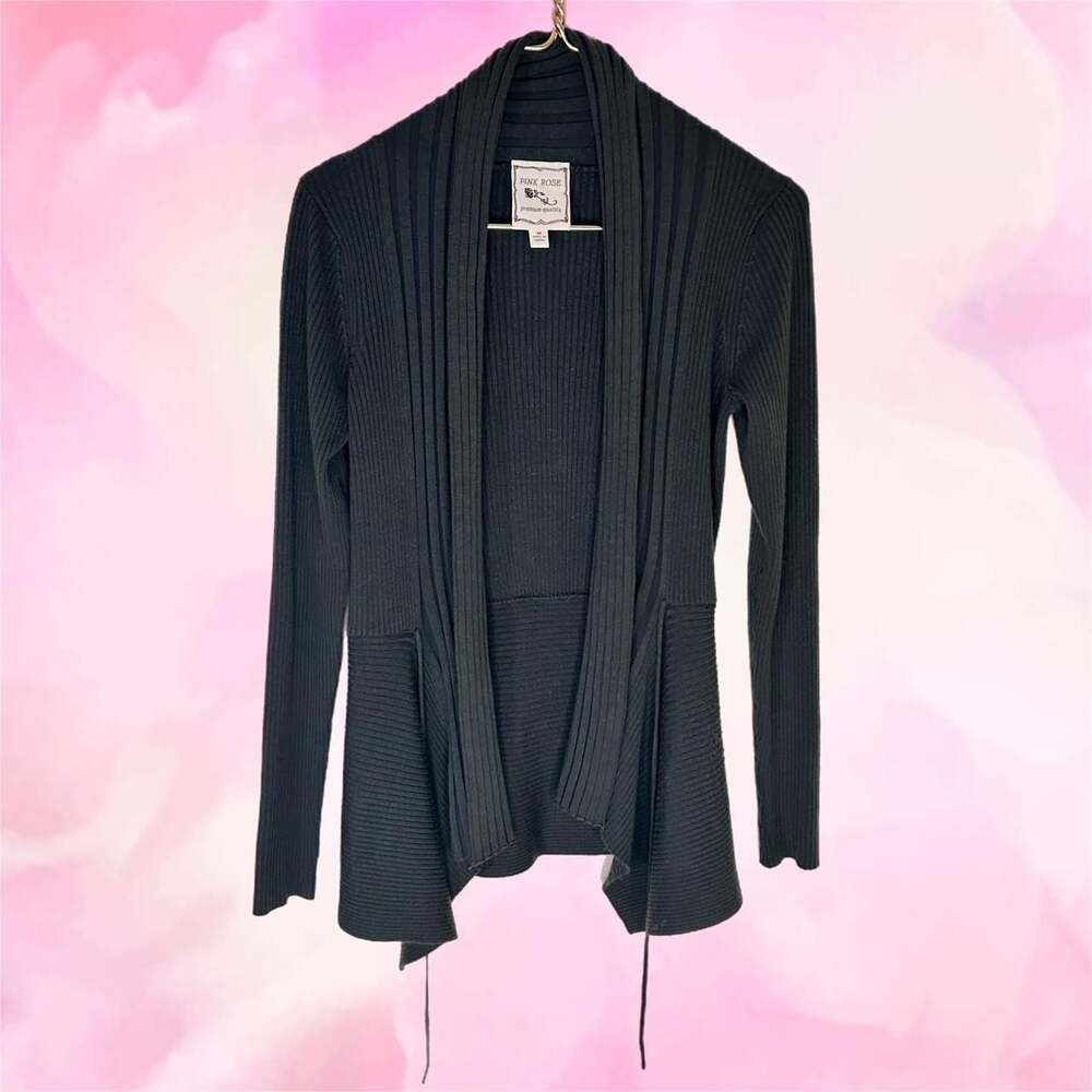 Pink Rose Ribbed Open Front Waterfall Cardigan